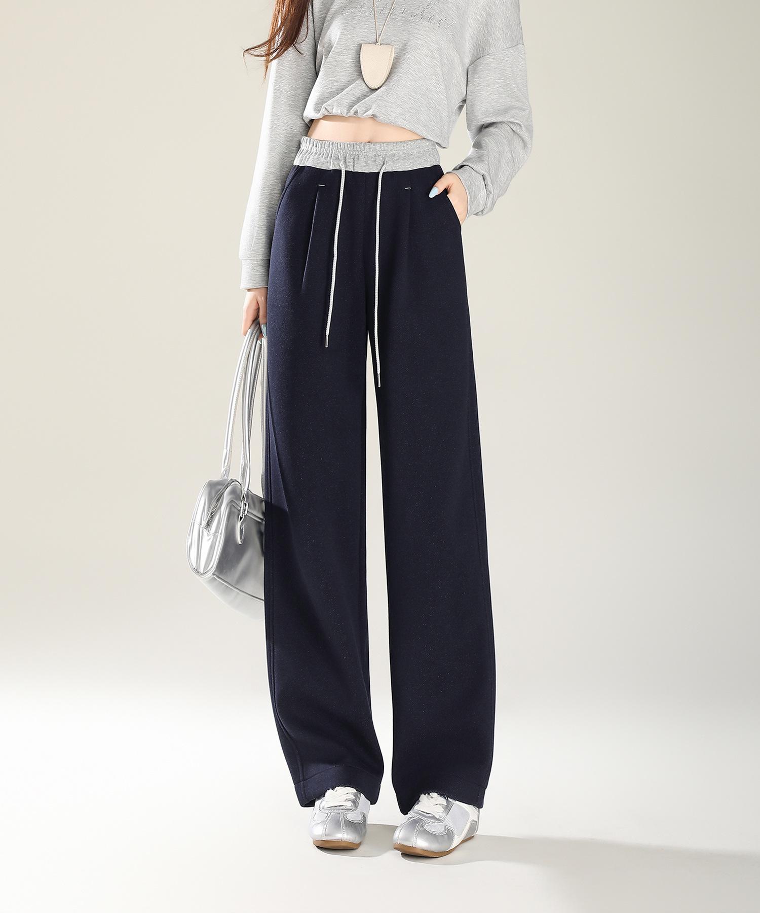 

Women s High Waist Color Block Sports Sweatpants with Drawstring – Winter Plus Velvet Casual Straight Leg XXXL (130-145 jin) синий