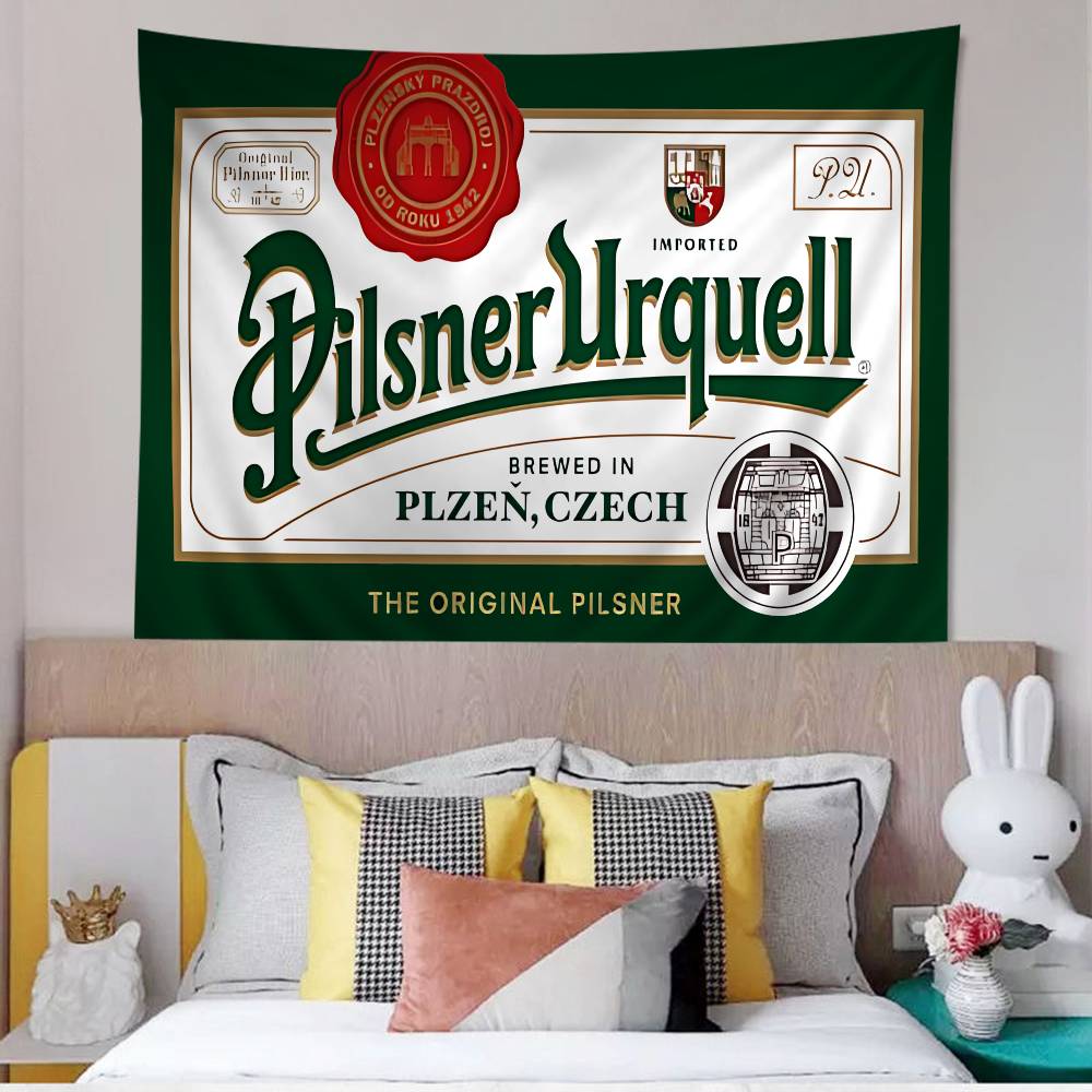 Pilsner Urquell Bier Logo Cartoon Wandteppich Böhmische Wandteppiche Mandala Wandbehang Laken