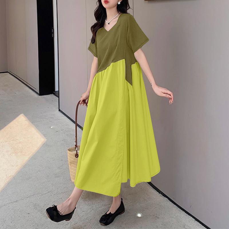 

ZANZEA Женское повседневное летнее платье с круглым вырезом, свободное, с коротким рукавом 5XL зелёный