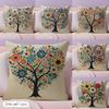 Boho Floral Tree Of Life Cushion Cover Durable Hypoallergenic Organic Linen Short Pillow Cover Washable