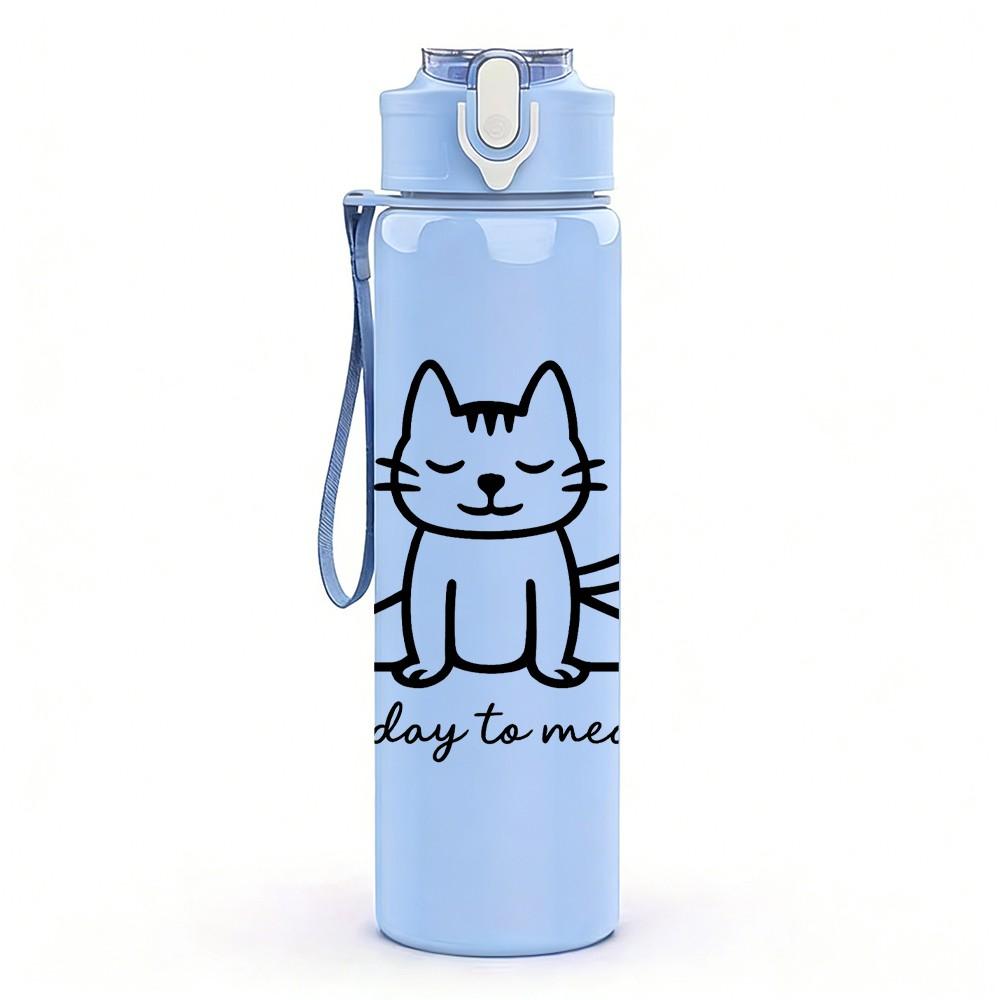 1PC Good Day Minimal Cat Line Art 750ml Color Plastic Sports Water Bottle Leakproof Flip Straw Lid Suitable for Sports Office Home Use