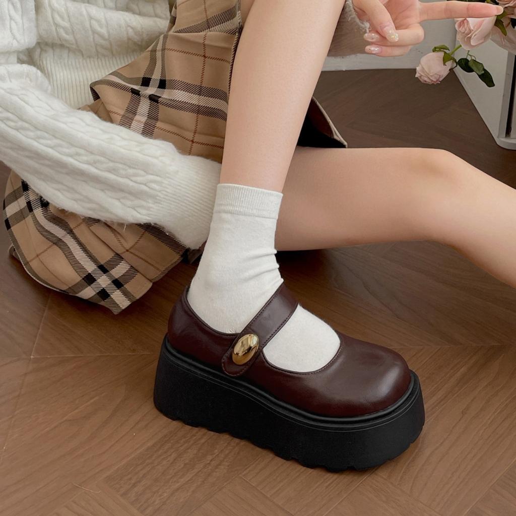 Retro Brown British Style Platform Heightening Small Leather Shoes Women's 2025 New Autumn Skirt Mary Jane Single Shoes