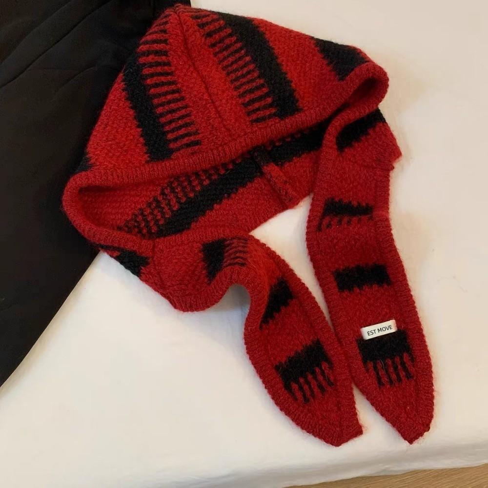 Windproof Winter Knitted Scarf Keep Warm Stripes Hat Scarf Hooded Scarf for Women  Autumn Winter