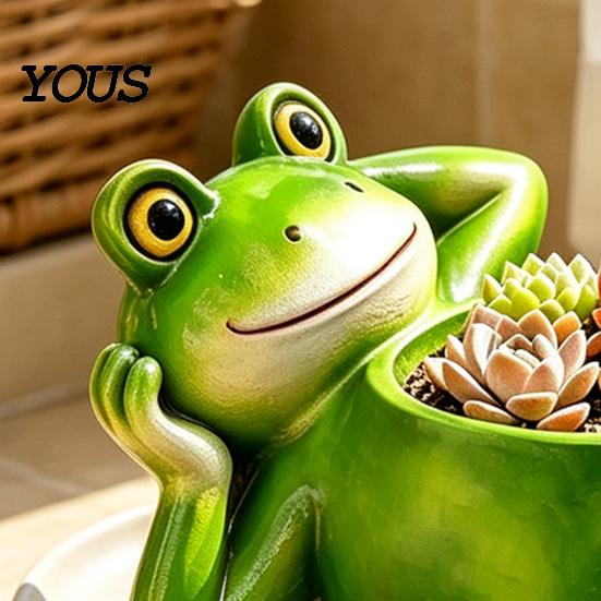 Huiswarmingscadeaus voor Tuiniers Schattige Liggende Kikker Plantenbak, Decoratieve Hars Plantenpot, Grappig Dier Tuinbeeld Container Succulenten Binnen