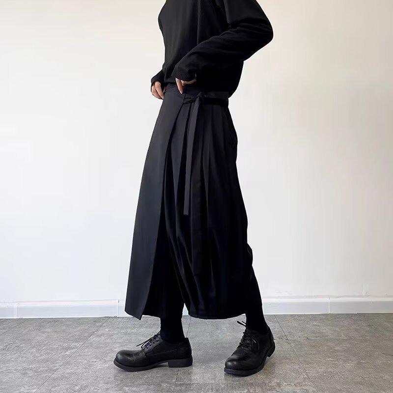 Yohji Yamamoto Pánská černá bojovnická širokonohá sukně Kendo kalhoty - Jarní/podzimní kolekce