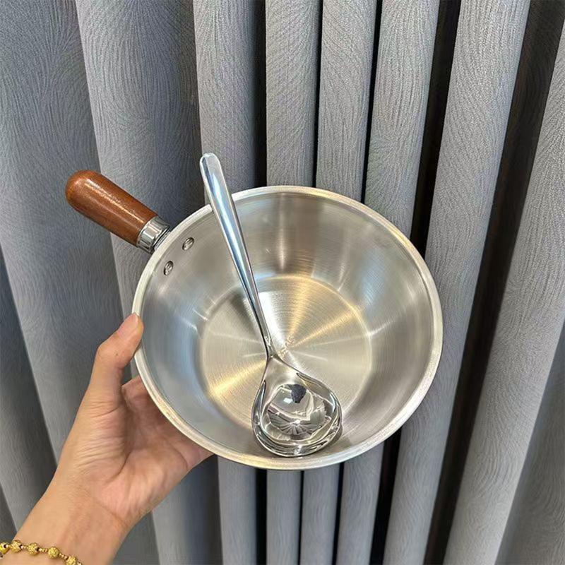 Stainless Steel Instant Noodle Pot Small Pot For One Person High-Value Appearance Wood Handle Snack Pot Small Cooking Pot