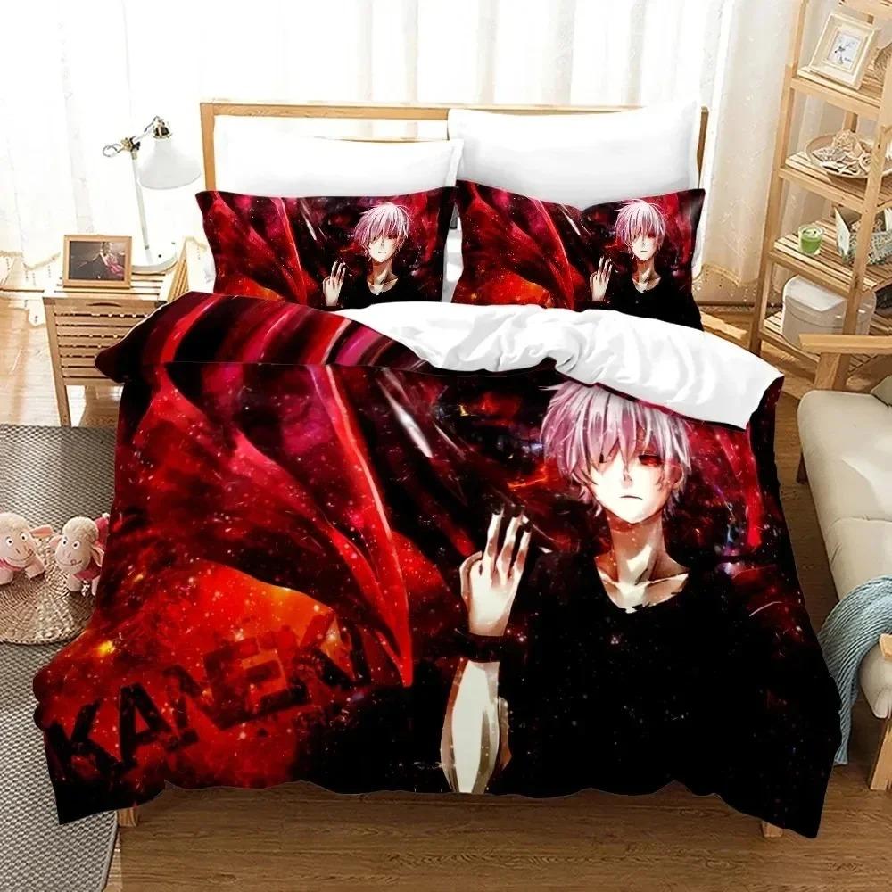 3D Print Anime Tokyo Ghoul Bedding Set Duvet Cover Bed Set Quilt Cover Pillowcase Comforter King Queen Size Boys Adult Bedding