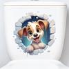 Creative Cute Dog Breaking Through Wall Waterproof Self Adhesive Toilet Lid Sticker Bathroom Home Decor