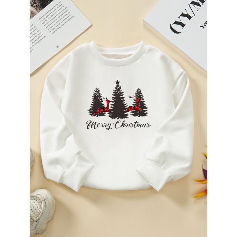 Kids Crewneck Sweatshirt, Boys Girls Christmas Creative Letter Print, Soft Comfort Casual Sportswear 110 белый