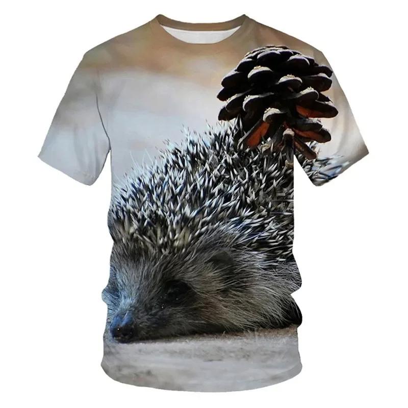 Funny Animal Hedgehog 3D Print T-Shirts Summer Oversized Harajuku Round Neck Short Sleeve Men's T-shirts