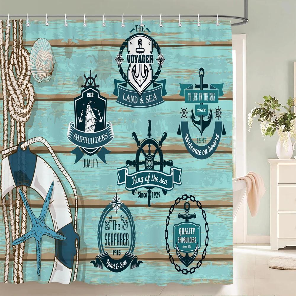 1 pc Cartoon ocean patterned polyester shower curtain waterproof fabric, partition bathroom curtain for,decoration bath curtain