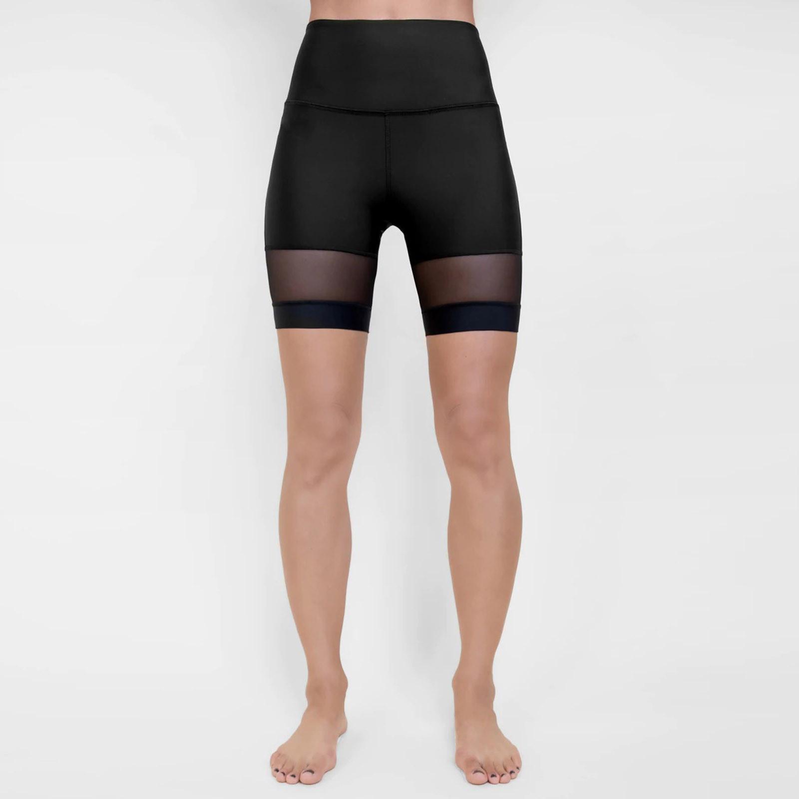 

Модные женские шорты со средней талией и сетчатой ​​строчкой, высокоэластичные спортивные брюки, брюки для бега для йоги XL чёрный