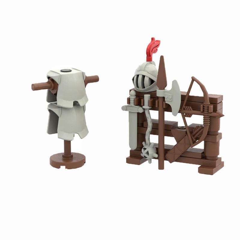MOC Set de Briques de Construction Château Panneau d'Affichage Tente Catapultes Médiévales Fontaine puits Tas de Fourrage Jouet en Brique Assemblé