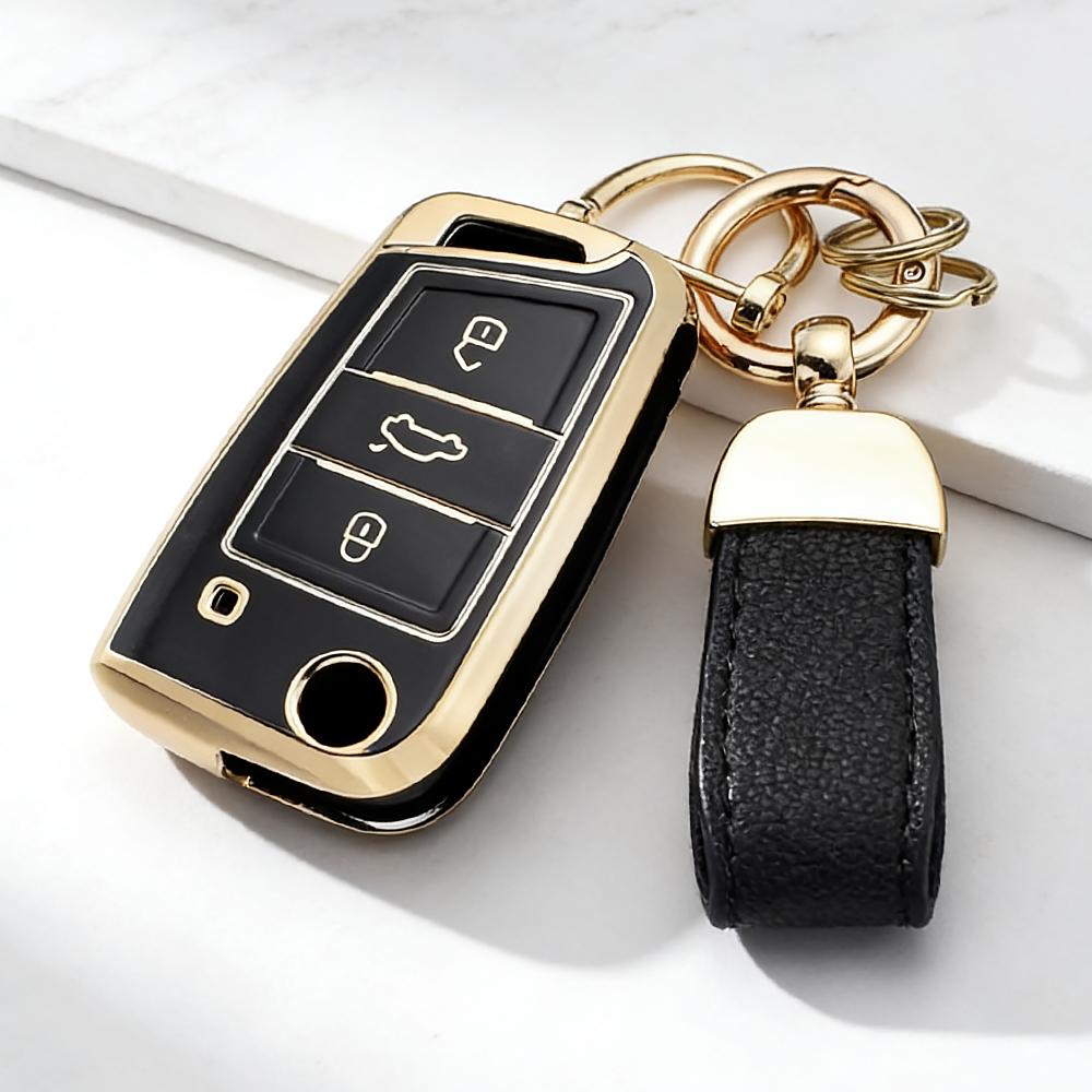 Soft TPU Key Case For VW SEAT Skoda 3/4 Button Key Case Protective Cover for Golf 7 MK7 Tiguan MK2 Leon FR 2 Octavia Key Chain