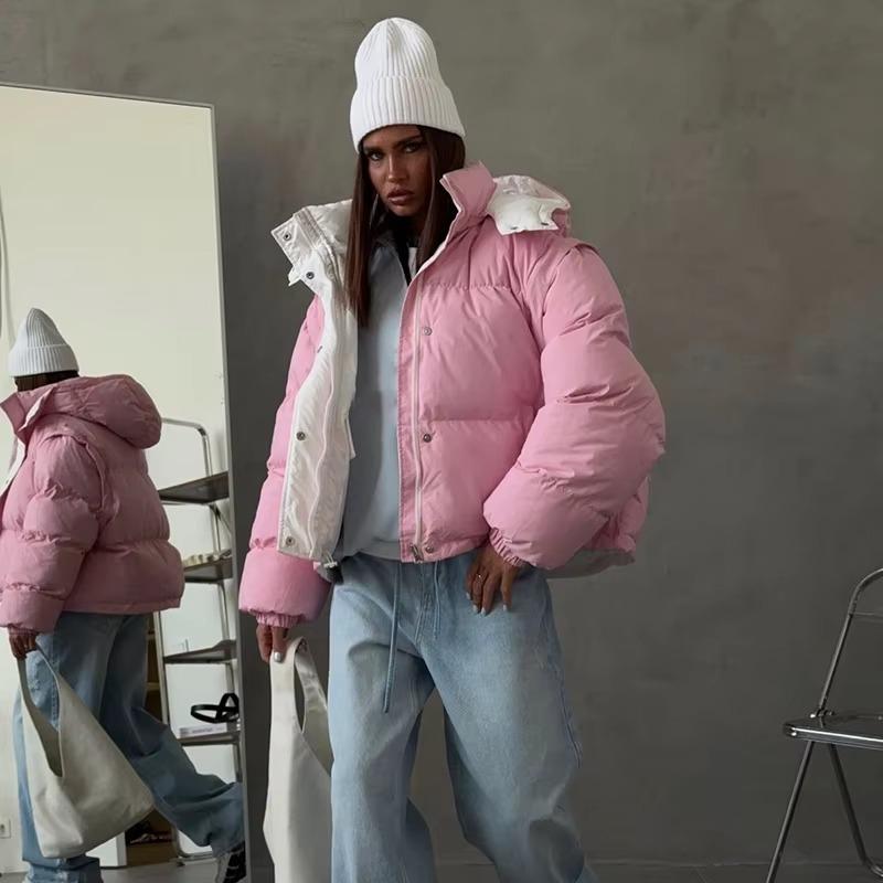 Detachable Hood Sleeves Puffy Padded Jacket Oversized Thick Winter Warm Chic Office Daily Women Coat