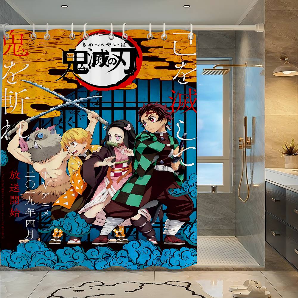

Anime Demon Slayer Shower Curtain - Water-Repellent And Leak-Resistant, Mold And Mildew Resistant For 90x180 cm
