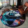 Tier Tiger Löwe Leopard Tier Wildnis Cartoon Runder Teppich Teppich für Wohnzimmer Schlafzimmer Kinder Dekor, Haustierbereich Teppich Rutschfeste Matte