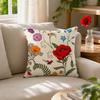 Floral Cushion Cover, 18x18 Inch Decorative Throw Pillow Cover with Hidden Zipper, Plant Insect Flower Patterns, Cushion Case for Sofa Car Home Decor