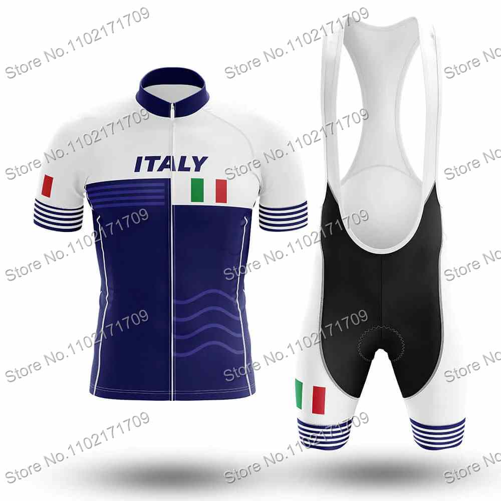 Set Maglia Ciclismo Classica Squadra Italia Uomo Donna Bandiera Italia Abbigliamento Ciclismo Bianco Verde Nero Maglia Bici da Strada Completo MTB Ropa
