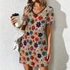 Zomer Mode Dames V-hals Retro Bloemenpatroon Geprint Jurk Sexy Korte Rok Jurken