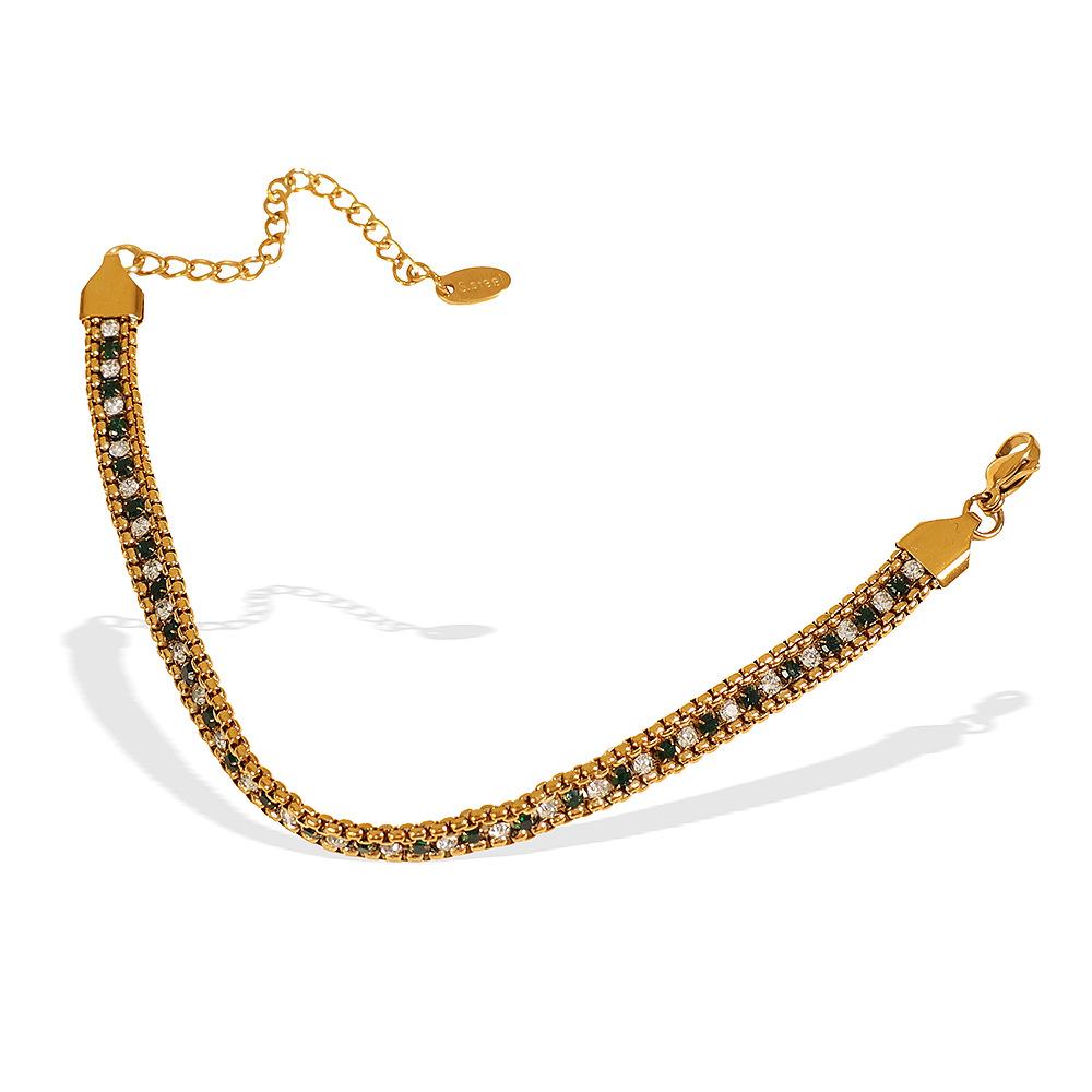Fashion Creative Retro Personality Color Diamond-Encrusted Multi-Layer Wide-Sided Chain Bracelet Women'S Simple Retro Temperament Jewelry Women