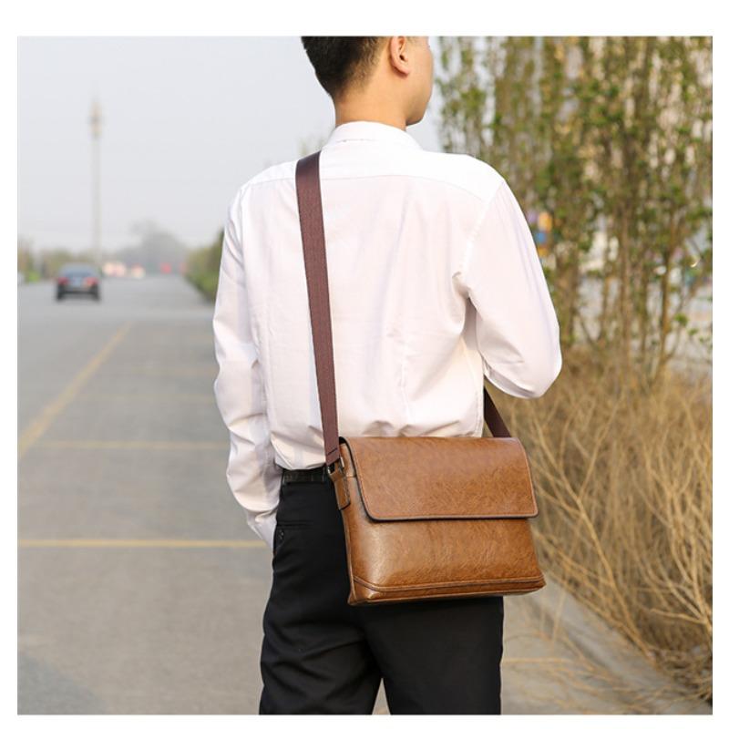Men's Leather Bag Business Casual Single Shoulder Cross Bag Multi-functional Solid Color Briefcase