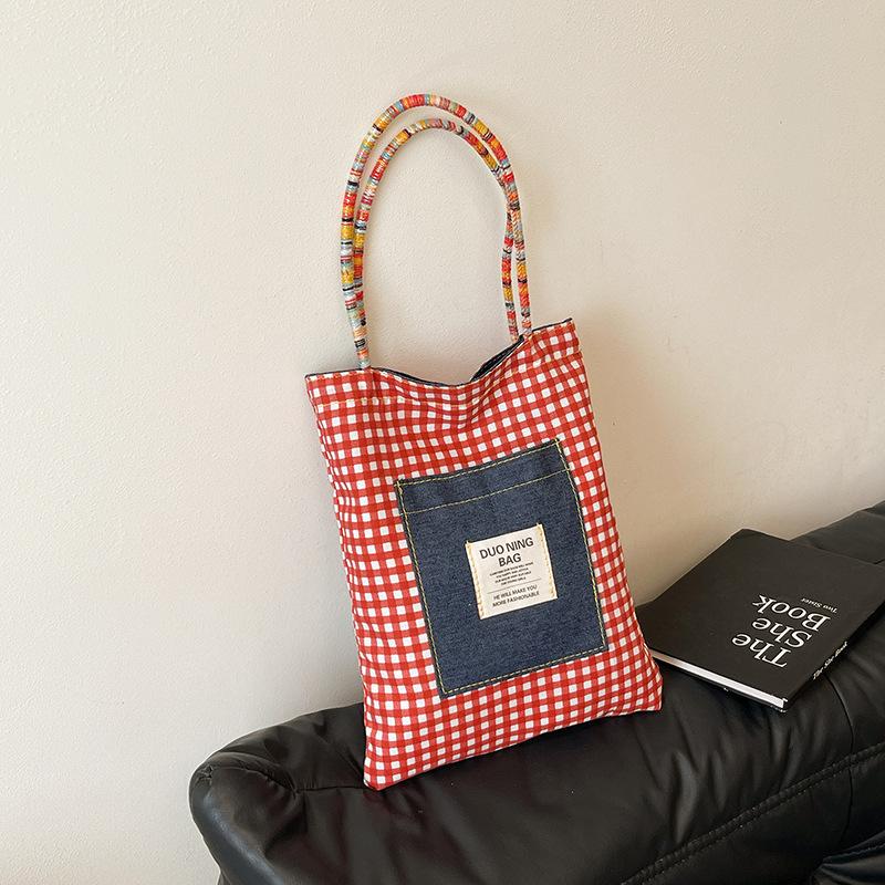 

Легкая и вместительная универсальная новая двусторонняя повседневная сумка-тоут женская простая клетчатая модная летняя сумка через плечо