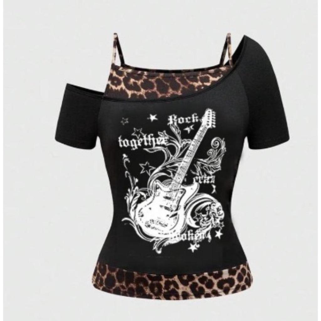 Damen 90er Vintage Punk T-Shirt Streetwear Sexy Kurzarm Gothic Slim Crop Top Hotgirl Lässig Femme Tee Harajuku Y2k