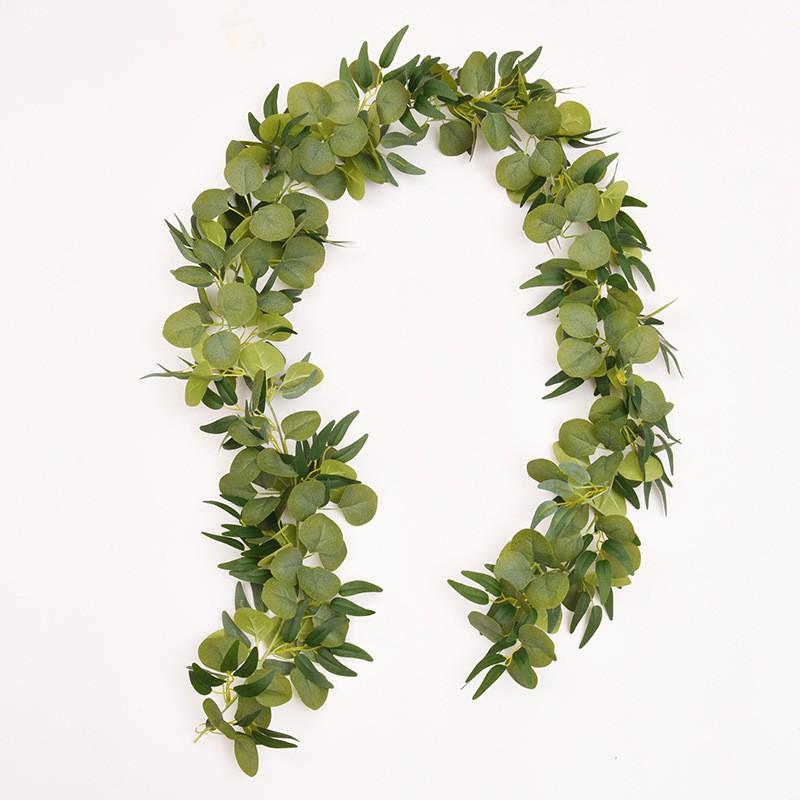 Artificial Eucalyptus Vine With Green Leaves Small Tea Roses Home Decor Wedding Party Wall Hanging