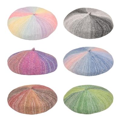 Retro Farbverlauf Wolle Gestrickte Baskenmütze Einfache Art Und Weise Gestrickte Hut Lässig Gestrickte Kappe Zubehör Faltbare Persönlichkeit Weibliche