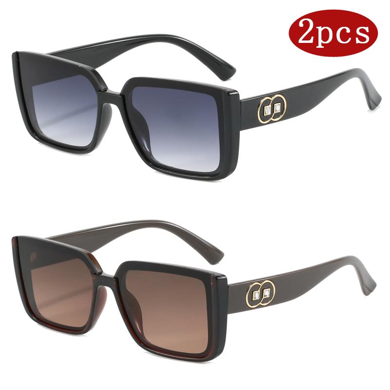 

2pcs Fashion Square Large Frame Sunglasses Women European And American Fashion UV Resistant Glasses Luxury Brand Eyeglasses