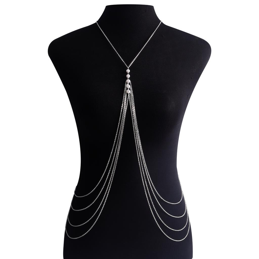 European and American Jewelry, Sexy Spice Girl Geometric Imitation Pearl Multi-layer Body Chain, Simple and Versatile Beach Waist Chain for Women