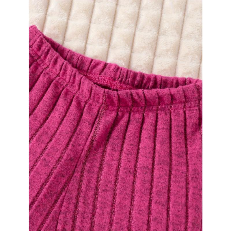 Chic Girls' Bow-Knot Long Sleeve Dress & Pants Set - Cozy Fleece-Lined, Solid Color, Machine Washable - Perfect for Fall/Winter, Perfect for Outdoor