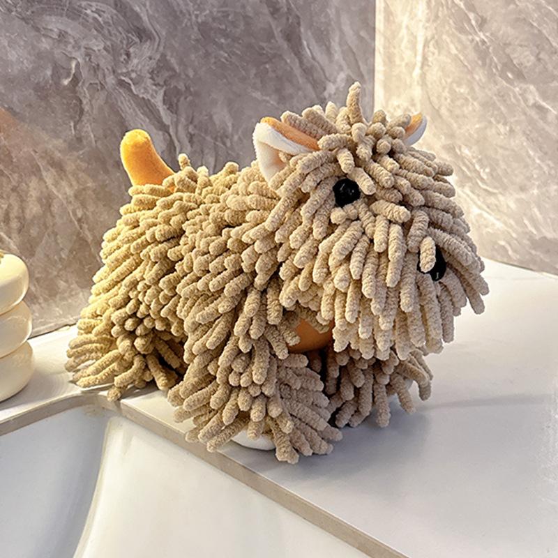 Cute cartoon chenille puppy doll kitchen bathroom super absorbent wipe handball towel hanging hand towel