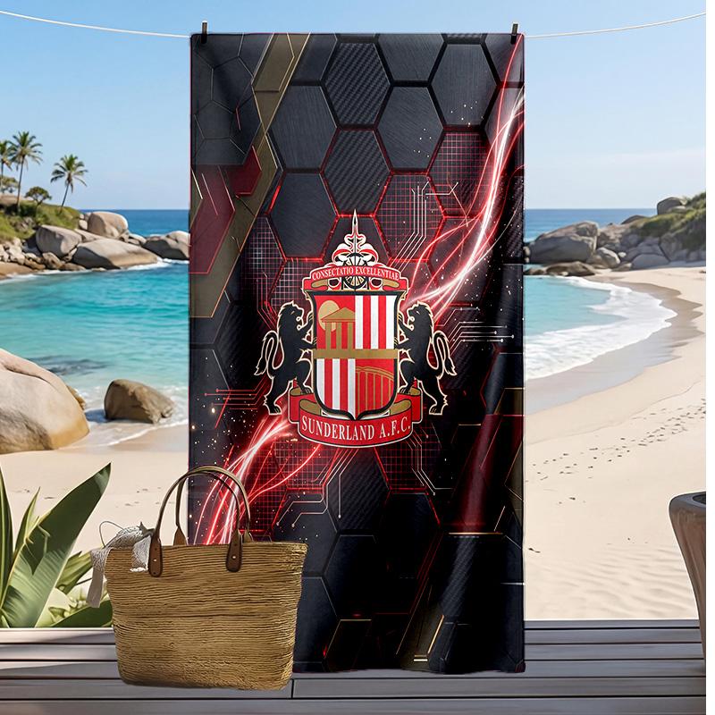 Sunderland Football Print Beach Towel, Large Soft Quick Dry Towel for Beach Camping Swimming