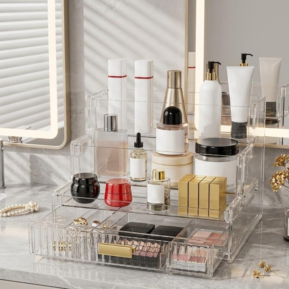 Space Save Jewelry Cosmetic Storage Tray with A Drawer Nail Polish Perfume Stand Holder Home Use