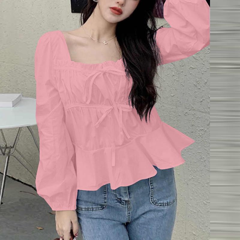 

VONDA Женские летние блузки с квадратным вырезом и длинным рукавом с завязками 3XL розовый