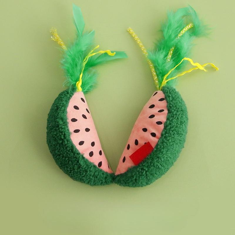 Katzen Kauspielzeug Plüsch Interaktiv Katzenminze Simulierte Wassermelone Feder Quietschendes Kätzchenspielzeug Bissfest Katze Katzenminze Spielzeug