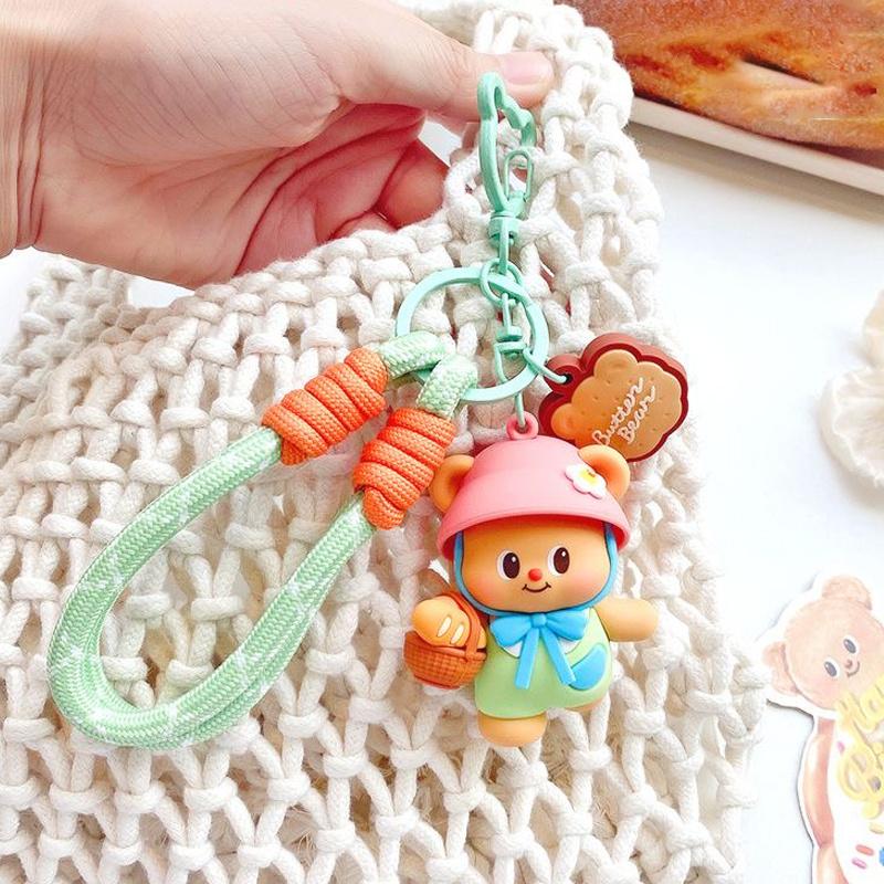 Cute Cartoon Picnic Adventure Butter Bear Keychain Cute Bag Charm Pendant