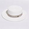 Rhinestone Flat Top Straw Hat M Standard Hat Women's Beach Travel Hat Fashion Wide Brim Versatile Sun Protection Flat Brim Straw Hat