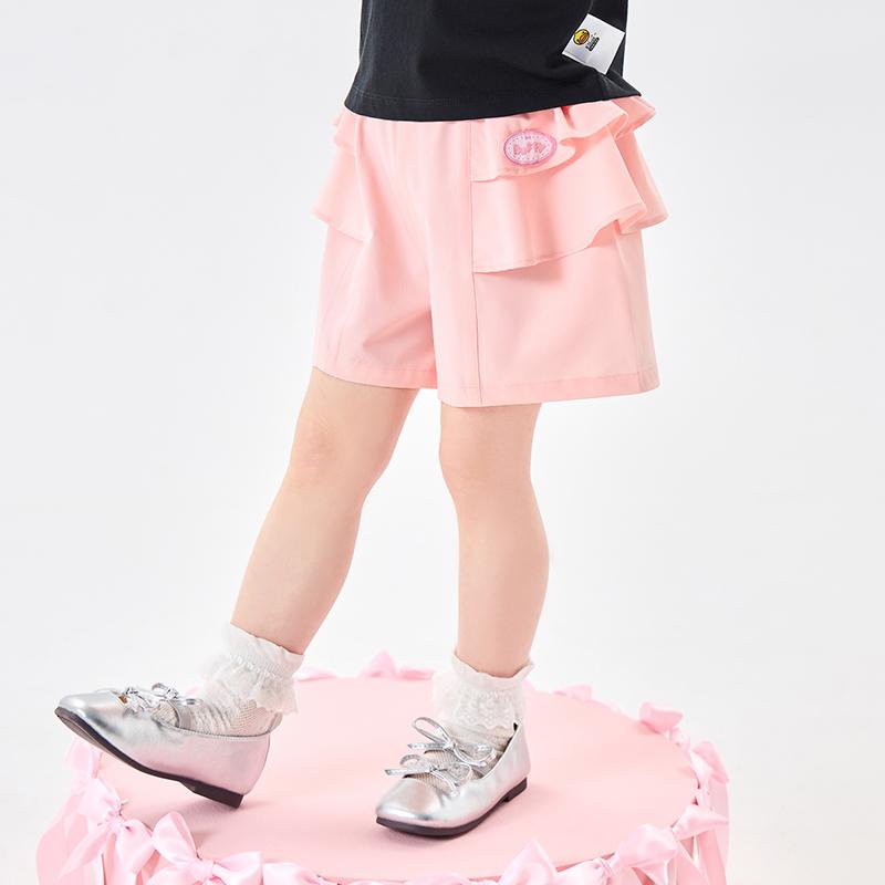 B. Duck Yellow Duck Children's Clothing with Ruffle Edge Design, Girls' Pink Casual Summer Shorts