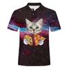 Trendy flame print short-sleeve polo shirt, great for casual daily wear.