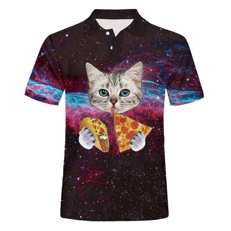 Trendy flame print short-sleeve polo shirt, great for casual daily wear.