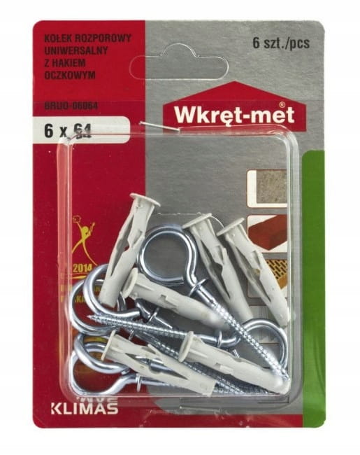 Expansion Plugs with Eye Hook 6x64mm 6 Pcs