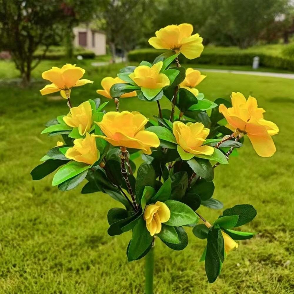 Red Azalea Flower Solar Powered Flower Stake Lights Pathway Decor Outdoor Pathway Lights