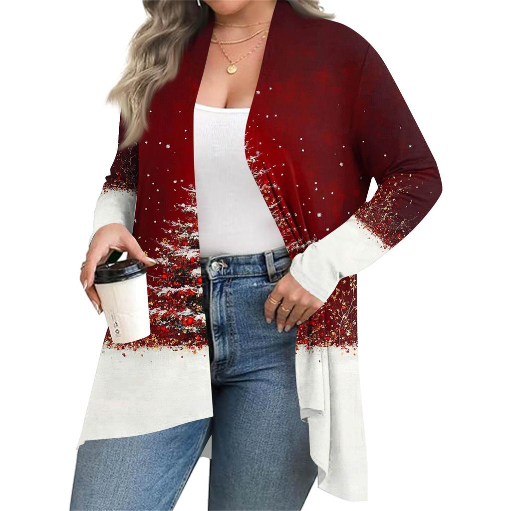 Women's Fall And Winter Fashion Casual Print Long Sleeve Mid-Length Cardigan Jacket