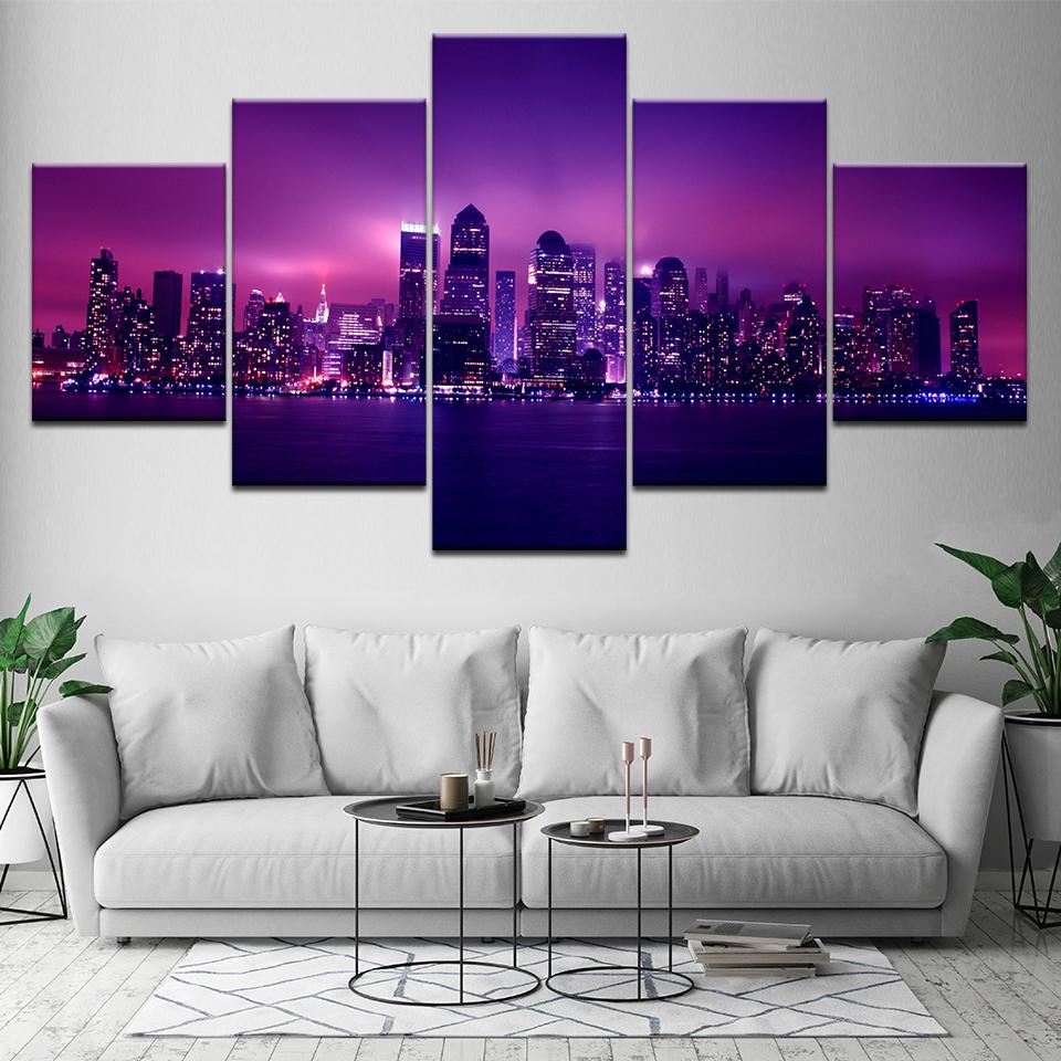 New York Panoramic Skyline Cityscape 5 Piece Wallpapers Art Canvas Print Modern Poster Modular Art Painting Home Decor