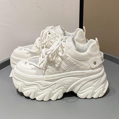 Fashion 2024 Summer Breathable Mesh Sneakers 8CM Hidden Heels Spring High Platform Sports Dad Shoes Woman Wedges Casual Chunky Sneakers