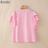 ZANZEA Women Casual V-Neck Loose Ruffles Short Sleeve Blouse
