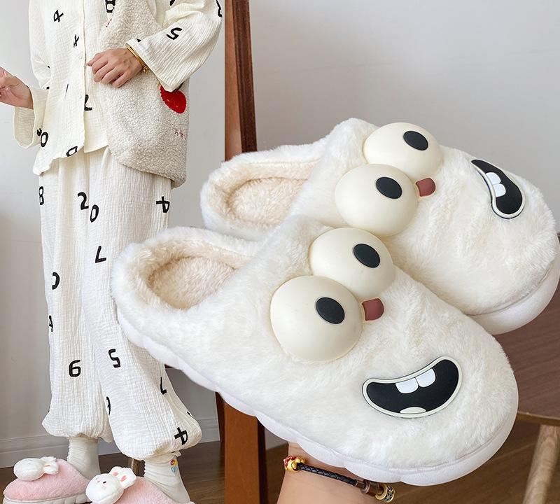 Big Eye Dog Cotton Slippers Fall and Winter New Home Indoor Drag Thick Bottom Lightweight Non-slip Cartoon Quirky Fur Shoes